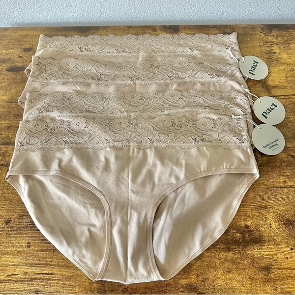 Pact Lace Waist Brief 3 pack plus bonus pair New NWT in Sesame Nude Beige XL - Picture 3 of 5